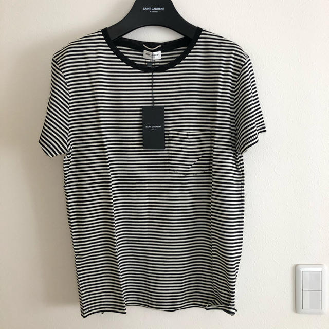 Saint Laurent(サンローラン)の新品！SAINT LAURENT キムタク着 シルクボーダーTシャツ サイズL メンズのトップス(Tシャツ/カットソー(半袖/袖なし))の商品写真