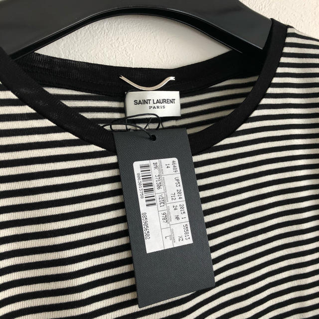 Saint Laurent(サンローラン)の新品！SAINT LAURENT キムタク着 シルクボーダーTシャツ サイズL メンズのトップス(Tシャツ/カットソー(半袖/袖なし))の商品写真