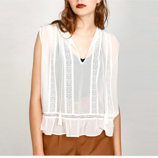 moussy(マウジー)のmoussy 新品 LACY CHIFFON TOP レディースのトップス(シャツ/ブラウス(半袖/袖なし))の商品写真