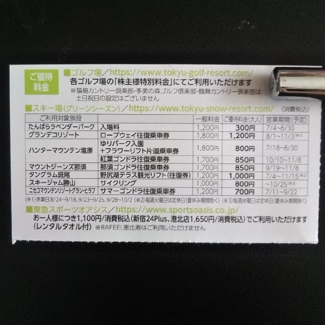 【専用 まありん様】東急不動産 株主スポーツ優待共通券 チケットの施設利用券(フィットネスクラブ)の商品写真