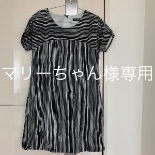 マリメッコ(marimekko)のマリメッコ　ストライプ　ワンピース　チュニック　34 ブラック(ミニワンピース)