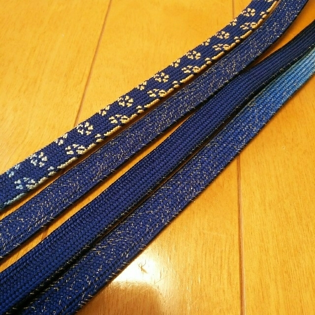 帯締め 濃紺 金糸 青 ブルー 藍色 ベージュ レディースの水着/浴衣(和装小物)の商品写真