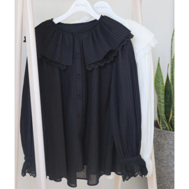 rosymonster airy pleats lace blouse ブラック