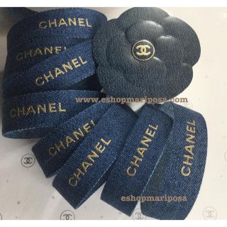 シャネル(CHANEL)のシャネルリボン🎀 &カメリア デニム柄 ブルー地にゴールドロゴ入り(ラッピング/包装)