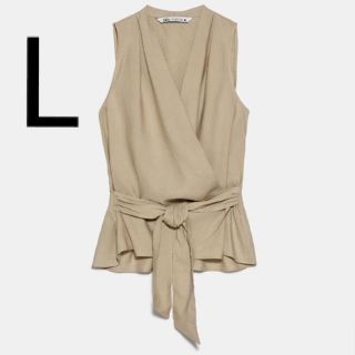 ザラ(ZARA)のZARA リボン付きラップブラウス　L(シャツ/ブラウス(半袖/袖なし))