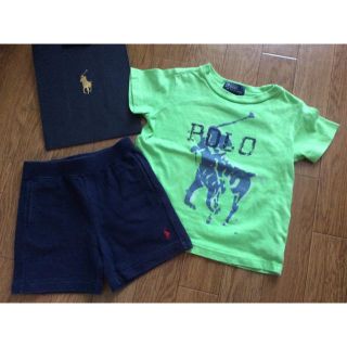 ラルフローレン(Ralph Lauren)のポニー刺繍ラルフローレングリーンTシャツネイビーパンツ上下2点セット2T24M紺(パンツ/スパッツ)