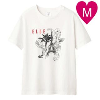 ジーユー(GU)のGU ELLE グラフィックT オフホワイト M(Tシャツ(半袖/袖なし))