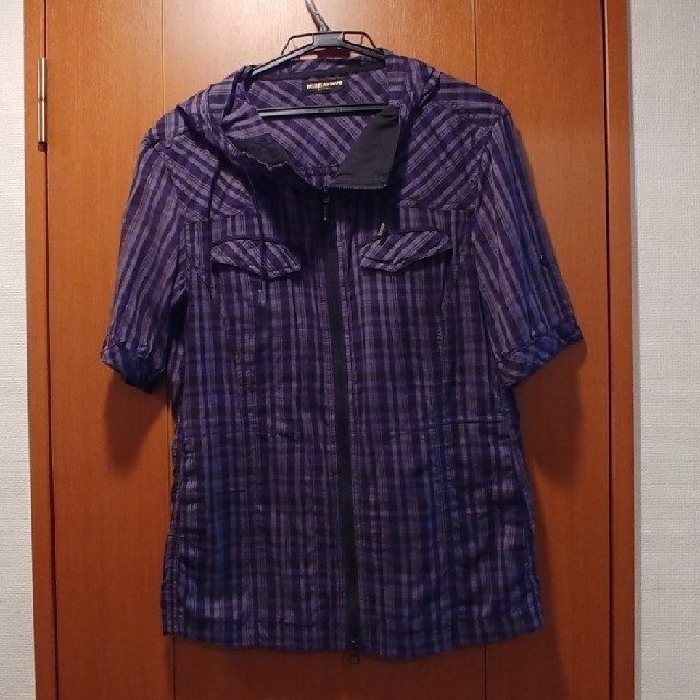 NICOLE(ニコル)の半袖シャツ　フード　ブルー系チェック　48 メンズのトップス(シャツ)の商品写真