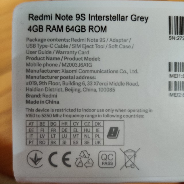 17922AI（ガラスフィルム付）redmi note9s 64GB/4GB