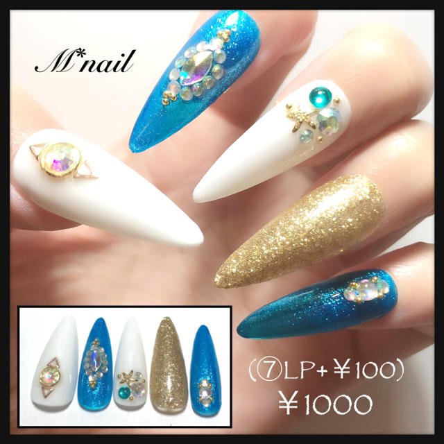 ネイルチップ ホワイト ブルー ゴールド ラメ 夏の通販 By M Nail Shop ラクマ