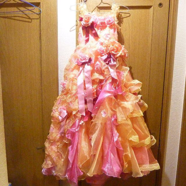 スタジオ撮影使用　子供用ドレス(オレンジフラワー)　サイズ７号ドレス/フォーマル