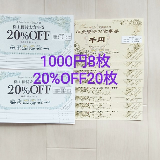 ヨシックスの株主優待お食事券3000円分と20％OFF券10枚のセット