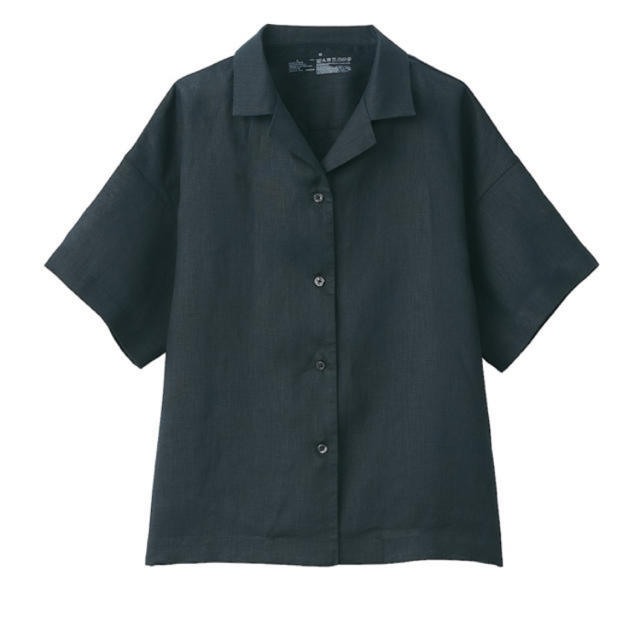 MUJI (無印良品)(ムジルシリョウヒン)の無印良品無印良品オーガニックリネン洗いざらし半袖開襟シャツ 婦人Ｍ～Ｌ・黒 レディースのトップス(シャツ/ブラウス(半袖/袖なし))の商品写真