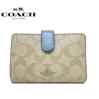 コーチ(COACH)の新品★COACH 二つ折り財布 シグネチャー ライトカーキ×ストレート(財布)