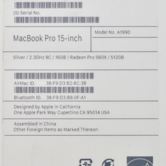 2019 MacBookPro 15 i9(8コア)メモリ16GB SSD512 売り PC/タブレット