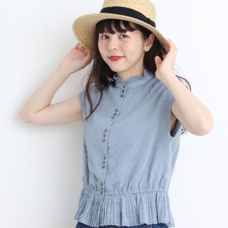 ドットアンドストライプスチャイルドウーマン(Dot&Stripes CHILDWOMAN)のシフォンドビー　スタンドプリーツブラウス(シャツ/ブラウス(半袖/袖なし))