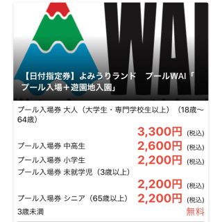 よみうりランドプール＋遊園地 8月15日日付指定大人2名(プール)