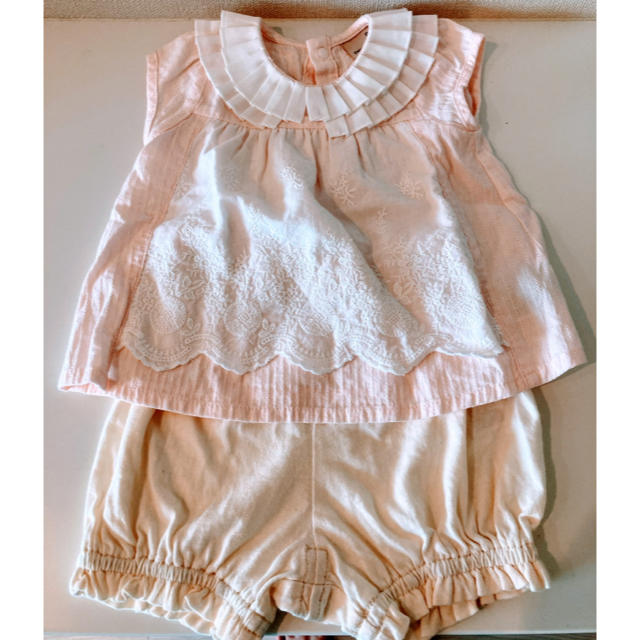 petit main(プティマイン)のpetit mainのレースチュニックTシャツ×コットンパンツ　70 キッズ/ベビー/マタニティのベビー服(~85cm)(Ｔシャツ)の商品写真