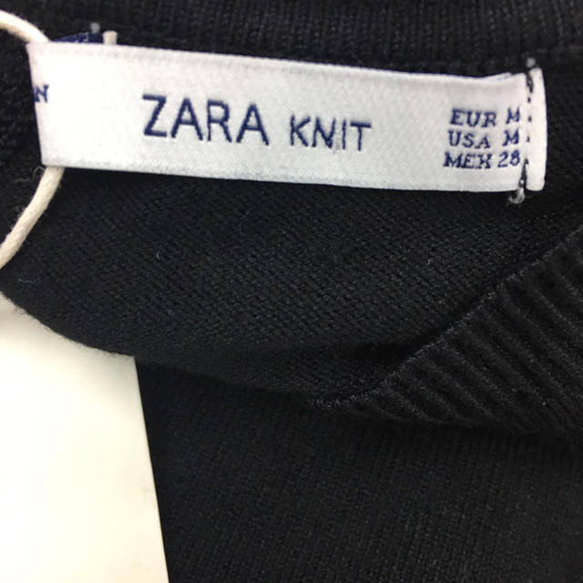 ZARA(ザラ)のクルーネック半袖ニット　ブラック　M　ZARA　レディース　新品　未使用　送料込 レディースのトップス(Tシャツ(半袖/袖なし))の商品写真