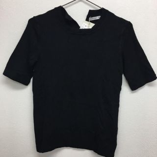 ザラ(ZARA)のクルーネック半袖ニット　ブラック　M　ZARA　レディース　新品　未使用　送料込(Tシャツ(半袖/袖なし))