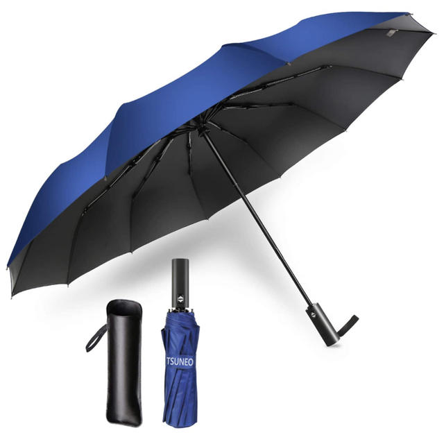 TSUNEO 折りたたみ傘 ワンタッチ 大きい 頑丈な12本骨 メンズ ブルー メンズのファッション小物(傘)の商品写真