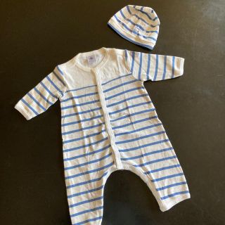 プチバトー(PETIT BATEAU)のPETIT BATEAU ロンパース　帽子付き(ロンパース)