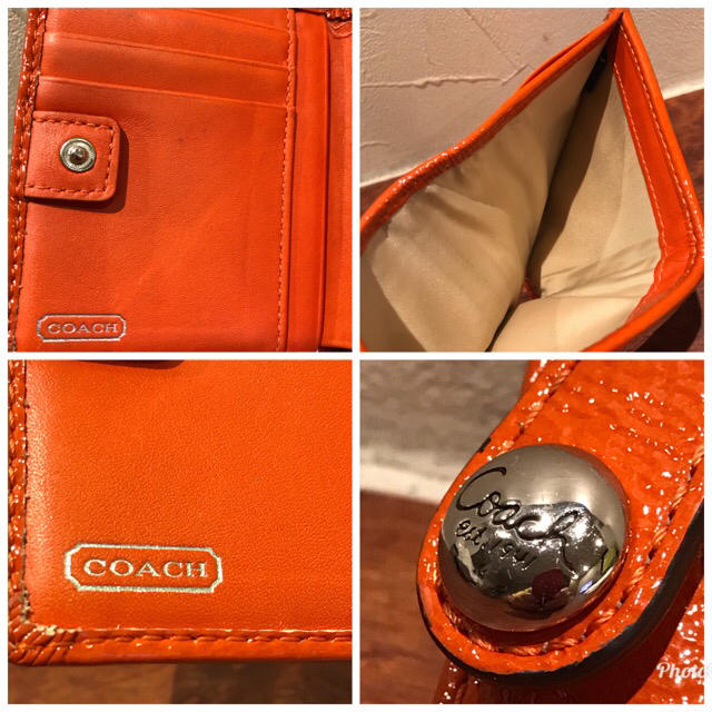 COACH(コーチ)のCOACH コーチ ミニウォレット　オプアート オレンジ エナメル　パテント レディースのファッション小物(財布)の商品写真