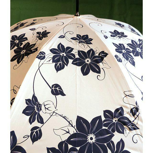 和風日傘　鉄線柄　晴雨兼用　長傘　UVコート加工　未使用新品 レディースのファッション小物(傘)の商品写真