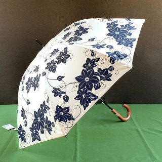 和風日傘　鉄線柄　晴雨兼用　長傘　UVコート加工　未使用新品(傘)