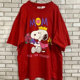 ピーナッツ(PEANUTS)のレア 海外古着 大人気 PEANUTS スヌーピービッグプリントT レッド XL(Tシャツ/カットソー(半袖/袖なし))