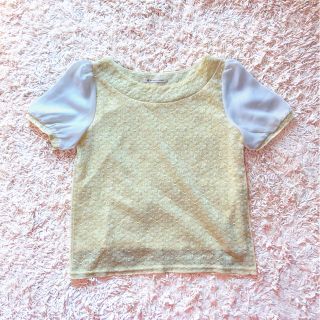 レース トップス カットソー レディース  夏服 半袖 パフスリーブ(カットソー(半袖/袖なし))