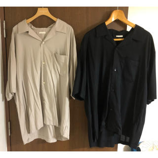 ジーユー(GU)のGU ジーユー　オープンカラーシャツ　五分丈　2枚セット　黒　グレー　XL(シャツ)