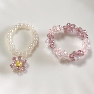 パープルセット　ビーズリング　비즈반지　ハンドメイド(リング)