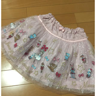 メゾピアノ(mezzo piano)のメゾピアノ おもちゃ刺繍ラメ チュールレース スカート 110(スカート)