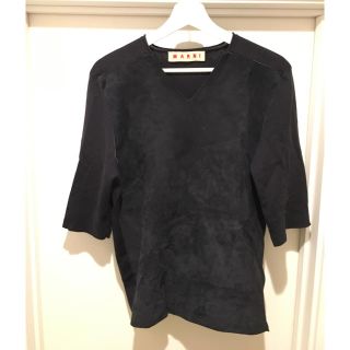 マルニ(Marni)の【限定セール】マルニ レザー&ニット 切り替え7分袖 44 ネイビー(Tシャツ/カットソー(七分/長袖))