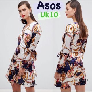 エイソス(asos)の【ASOS】★新品★Unique21ミディスカーフプリントワンピース UK 10(ひざ丈ワンピース)