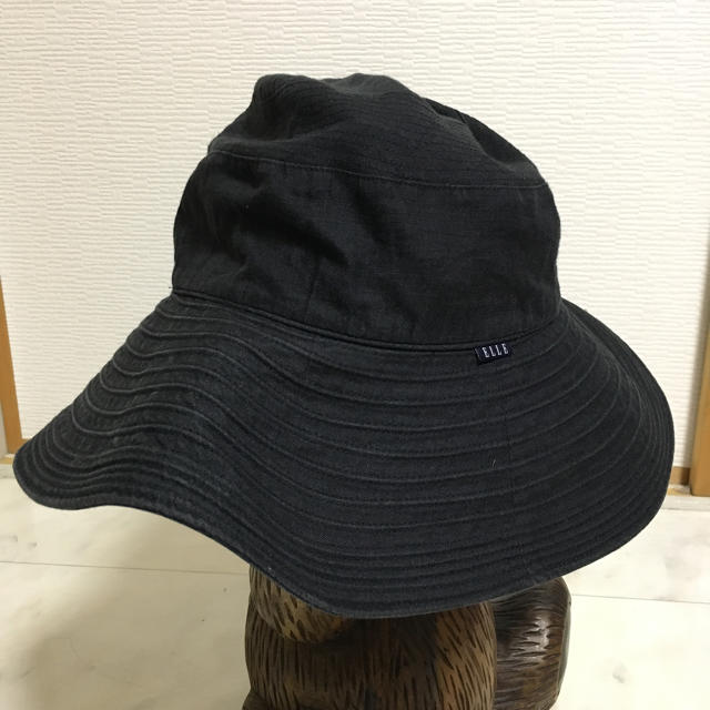 ELLE(エル)のELLE PARIS エル 帽子 ハット 麻 100% 黒 ブラック アウトドア レディースの帽子(ハット)の商品写真