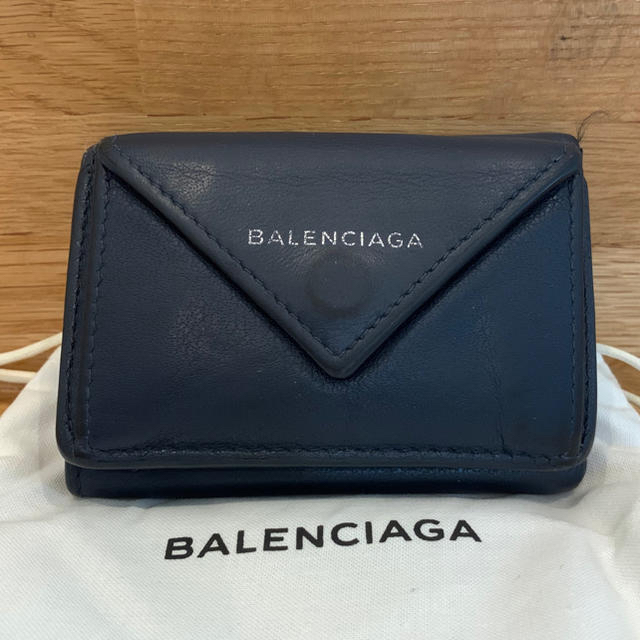 BALENCIAGA BAG(バレンシアガバッグ)の中古‼️ バレンシアガ ペーパー ミニ ウォレット ネイビー 送料込み レディースのファッション小物(財布)の商品写真