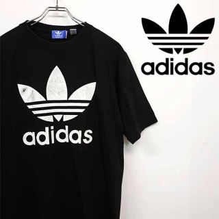 アディダス(adidas)の【古着】アディダス トレフォイル ビッグロゴ Tシャツ ブラック L(Tシャツ/カットソー(半袖/袖なし))