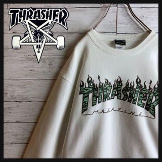 スラッシャー(THRASHER)の【希少デザイン】スラッシャー フレイム ビッグロゴ入りスウェット トレーナー(スウェット)