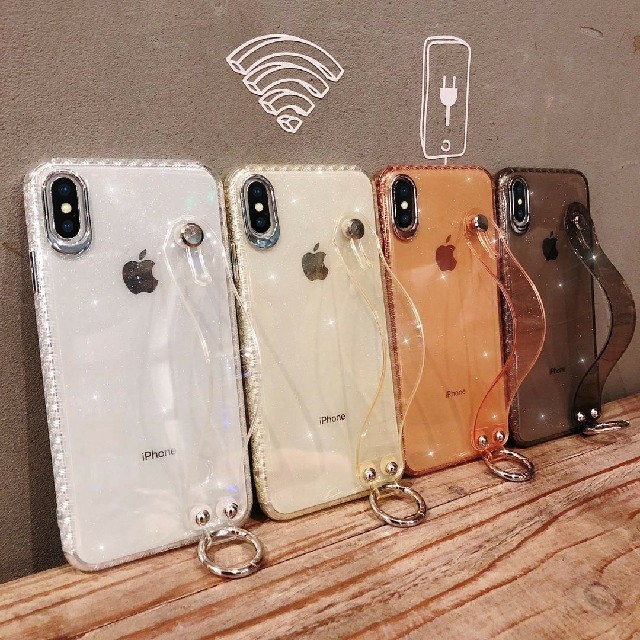 クリアケース ラメ リングスタンド ベルト iPhone ケース スマホ/家電/カメラのスマホアクセサリー(iPhoneケース)の商品写真