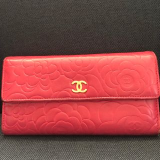 シャネル(CHANEL)のCHANEL シャネル カメリア フラップ型長財布 フーシャ系ピンク(長財布)