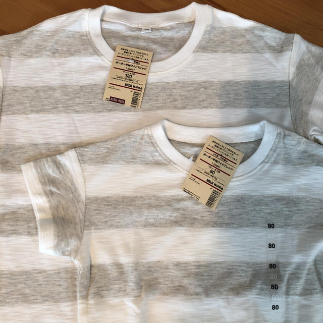 MUJI (無印良品)(ムジルシリョウヒン)の無印　ボーダー半袖ワイドTシャツ　80 120セット キッズ/ベビー/マタニティのキッズ服男の子用(90cm~)(Tシャツ/カットソー)の商品写真