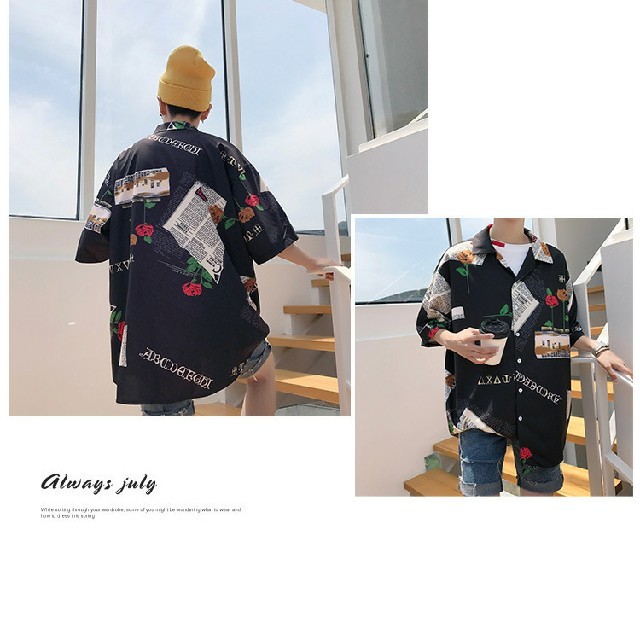 韓国ファッション オルチャン 薔薇 黒 シャツ メンズのトップス(Tシャツ/カットソー(半袖/袖なし))の商品写真