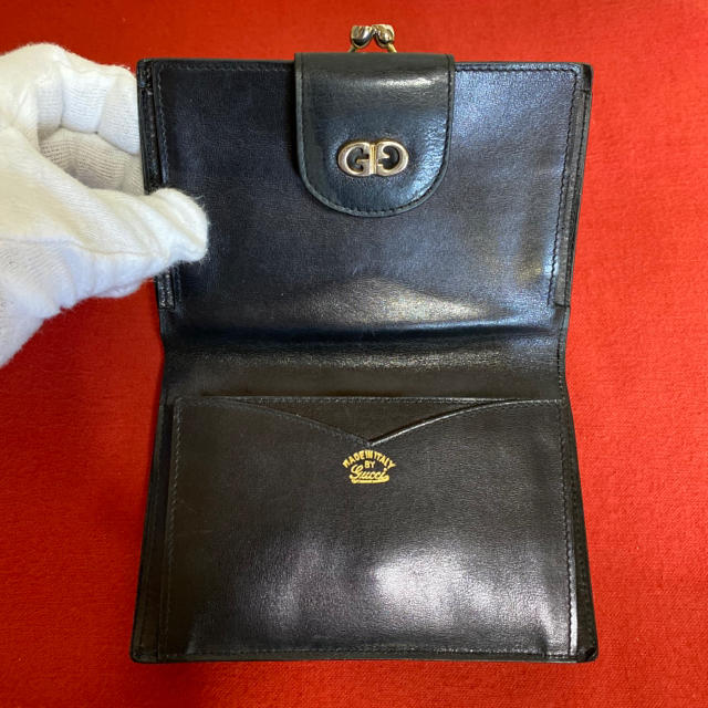 Gucci(グッチ)の極　美品　GUCCI オールド　グッチ シェリーライン　がま口　折れ　財布　黒 レディースのファッション小物(財布)の商品写真