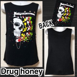 【新品/Drug honey】安ピン&チェーン付スカルプリントタンク(タンクトップ)