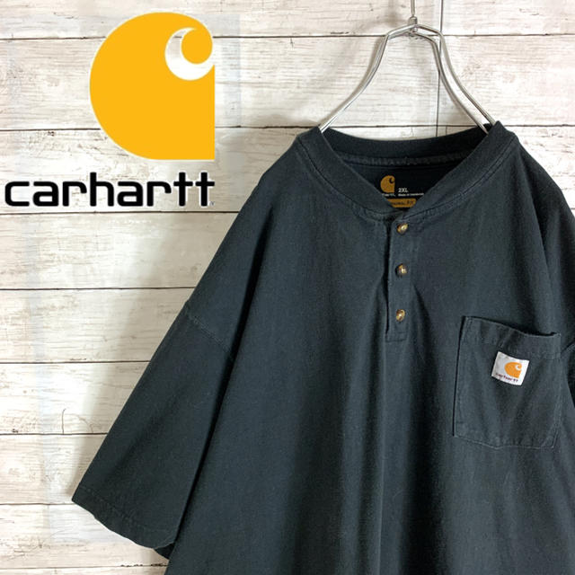 carhartt(カーハート)の古着 90s カーハート 半袖 Tシャツ 刺繍ロゴ ヘンリーネック ビッグサイズ メンズのトップス(Tシャツ/カットソー(半袖/袖なし))の商品写真