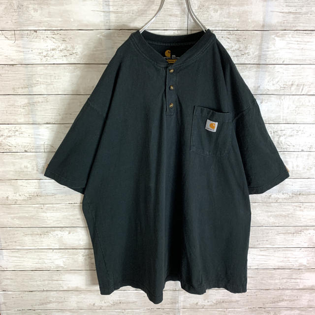 carhartt(カーハート)の古着 90s カーハート 半袖 Tシャツ 刺繍ロゴ ヘンリーネック ビッグサイズ メンズのトップス(Tシャツ/カットソー(半袖/袖なし))の商品写真