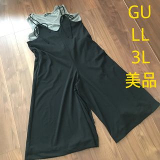 ジーユー(GU)のGU オールインワン サロペットブラック　タンクトップ付き✿︎LL  3L(オールインワン)