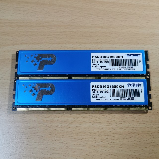 【動作確認済み】PATRIOT DDR3-1600 8GB×2枚 16GBセット